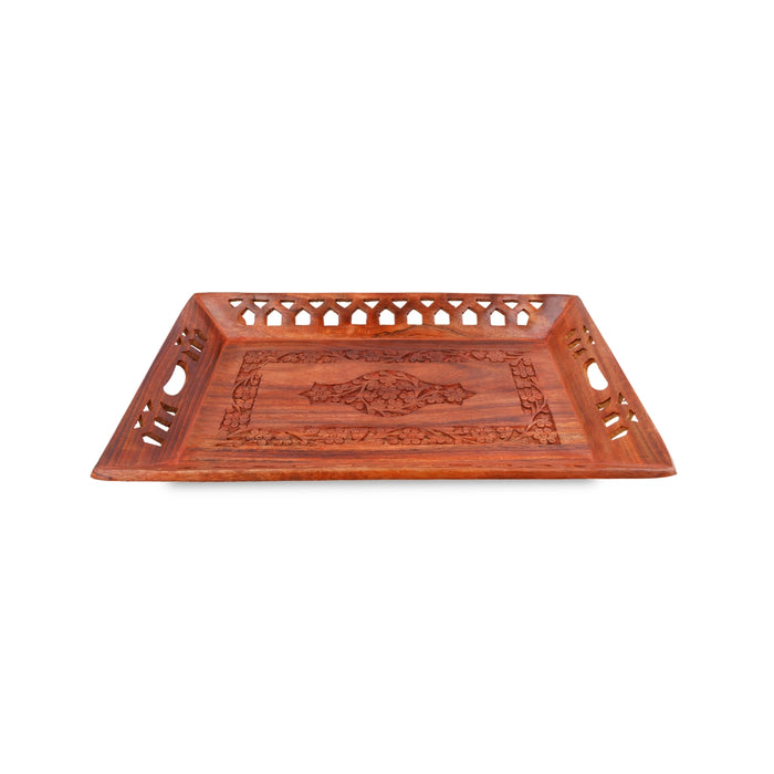 Wooden Tray - 1.5 x 15 x 10 Inches | Serving Tray/ Hand Carved Kitchen Tray for Home Decor & Gifting - Pooja Plate & Tray