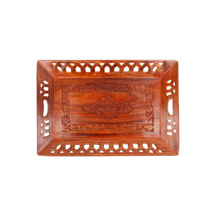 Wooden Tray - 1.5 x 15 x 10 Inches | Serving Tray/ Hand Carved Kitchen Tray for Home Decor & Gifting - Pooja Plate & Tray