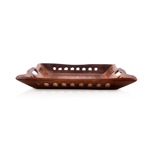 Wooden Tray - 1.5 x 10 x 10 Inches | Serving Tray/ Jali Design Decorative Plate/ Kitchen Tray for Home - Pooja Plate & Tray
