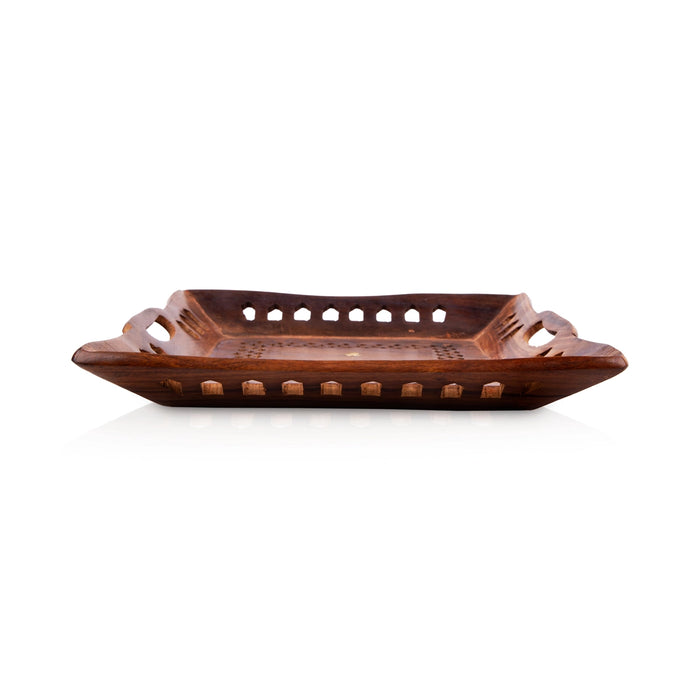 Wooden Tray - 1.5 x 10 x 10 Inches | Serving Tray/ Jali Design Decorative Plate/ Kitchen Tray for Home - Pooja Plate & Tray