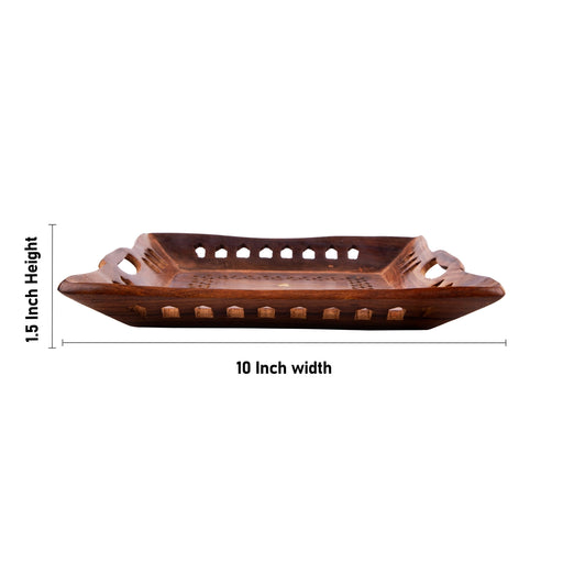 Wooden Tray - 1.5 x 10 x 10 Inches | Serving Tray/ Jali Design Decorative Plate/ Kitchen Tray for Home - Pooja Plate & Tray