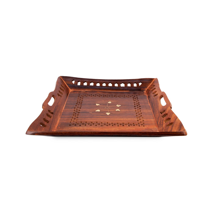 Wooden Tray | Jali Design Serving Tray/ Kitchen Tray/ Square Shape Decorative Plate for Home - Pooja Plate & Tray