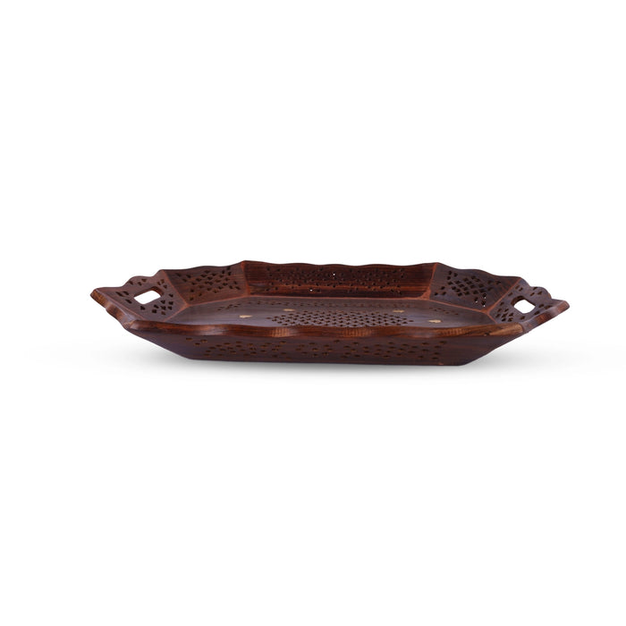 Wooden Tray - 1.5 x 15 x 10 Inches | Serving Tray/ Jali Design Kitchen Tray for Home - Pooja Plate & Tray