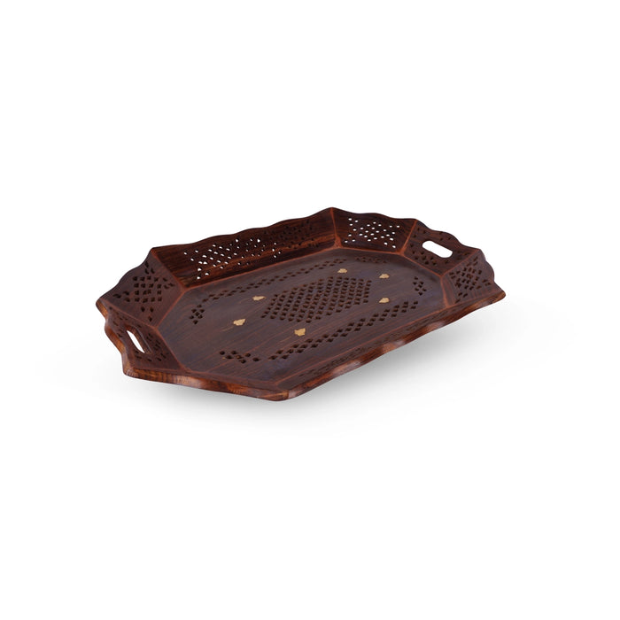 Wooden Tray - 1.5 x 15 x 10 Inches | Serving Tray/ Jali Design Kitchen Tray for Home - Pooja Plate & Tray