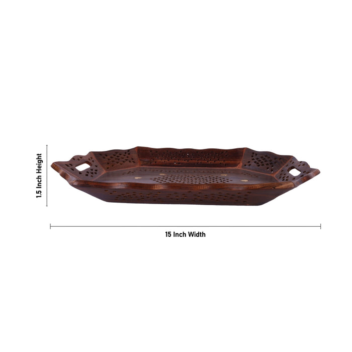 Wooden Tray - 1.5 x 15 x 10 Inches | Serving Tray/ Jali Design Kitchen Tray for Home - Pooja Plate & Tray