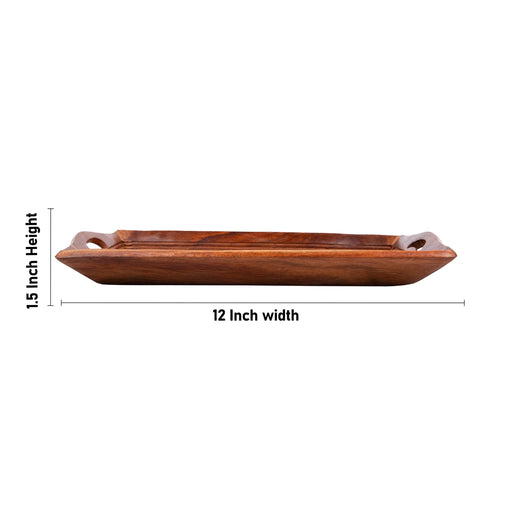 Wooden Tray With Handle - 1.5 x 12 x 6 Inches | Jali Design Serving Tray/ Kitchen Tray for Home - Pooja Plate & Tray