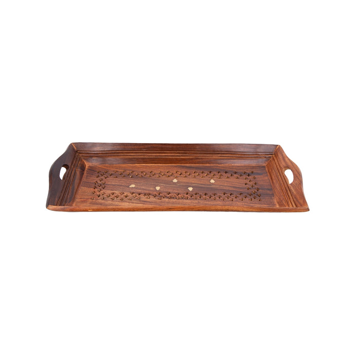 Wooden Tray With Handle - 1.5 x 14 x 6 Inches | Jali Design Serving Tray/ Kitchen Tray for Home - Pooja Plate & Tray