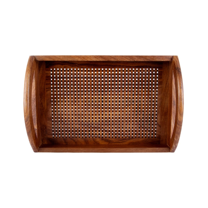 Wooden Tray with Handle - 3.5 x 12 Inches | Jali work Design Serving Tray / Table Tray / Wood Tray for Home