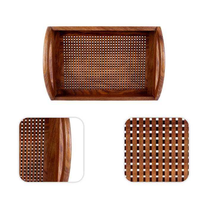 Wooden Tray with Handle - 3.5 x 12 Inches | Jali work Design Serving Tray / Table Tray / Wood Tray for Home