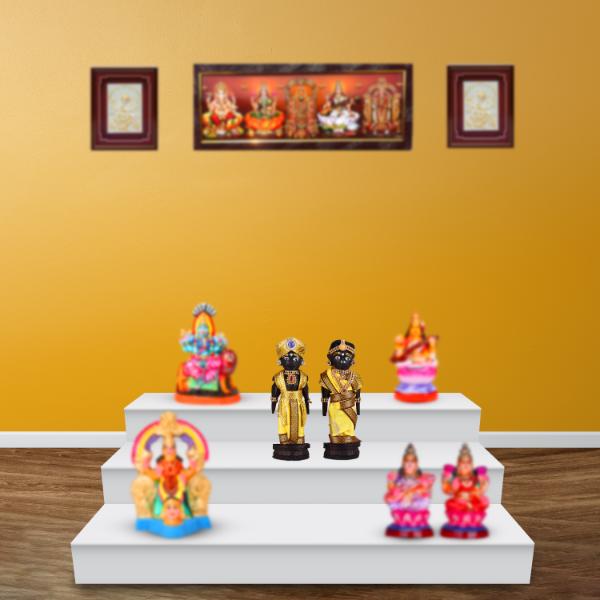 Marapachi Bommai Pair - 7 X 2.5 Inches | Wooden Statue/ Kolu Bommai/ Decorated Marapachi Doll For Golu Display - Marapachi Bommai