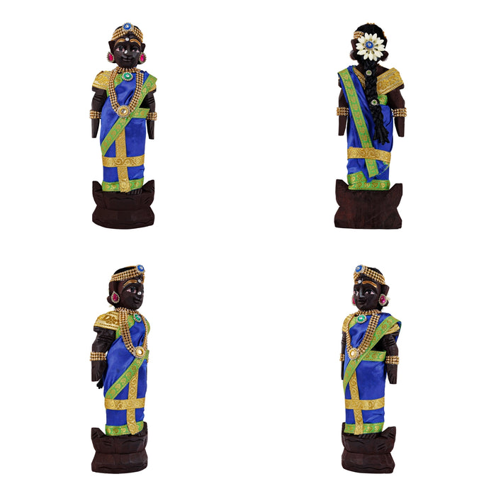 Marapachi Bommai With Alankaram Pair - 11 x 3 Inches | Wood Sculpture/ Marapachi Doll/ Kolu Bommai for Navaratri - Marapachi Bommai