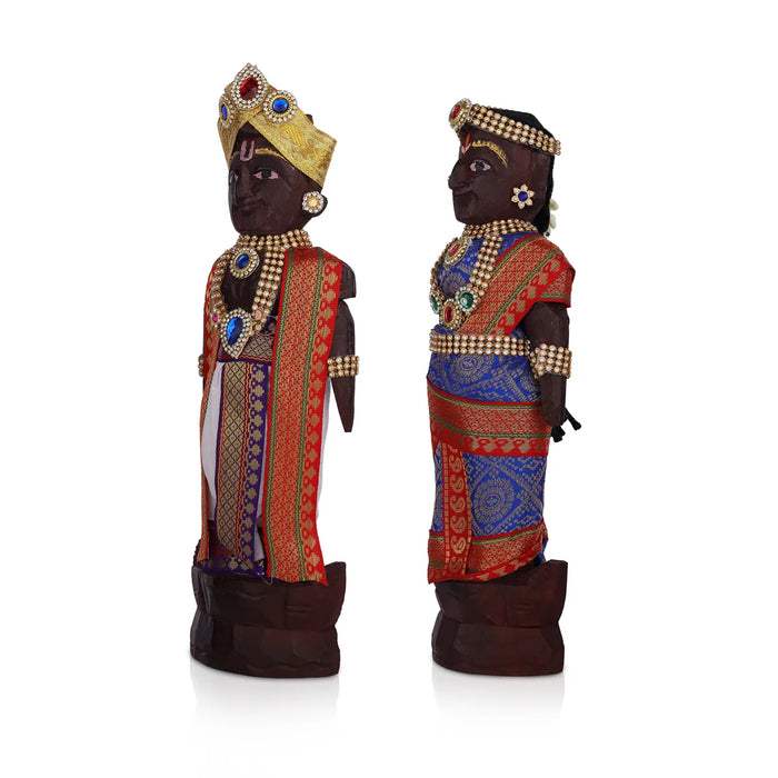 Marapachi Bommai With Alankaram Pair - 11 x 3 Inches | Wood Sculpture/ Marapachi Doll/ Kolu Bommai for Navaratri - Marapachi Bommai