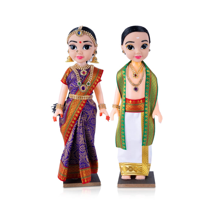 Bride and Groom Plastic Golu Bommai - 12 x 4 Inches | Giri Golu Doll/ Navaratri Golu Bomma/ Dasara Doll