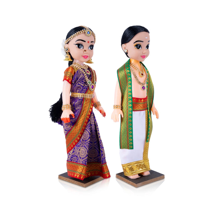 Bride and Groom Plastic Golu Bommai - 12 x 4 Inches | Giri Golu Doll/ Navaratri Golu Bomma/ Dasara Doll