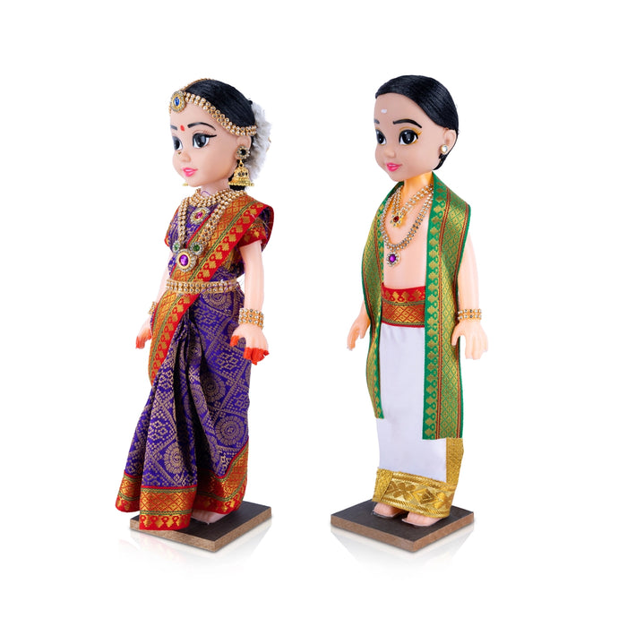 Bride and Groom Plastic Golu Bommai - 12 x 4 Inches | Giri Golu Doll/ Navaratri Golu Bomma/ Dasara Doll