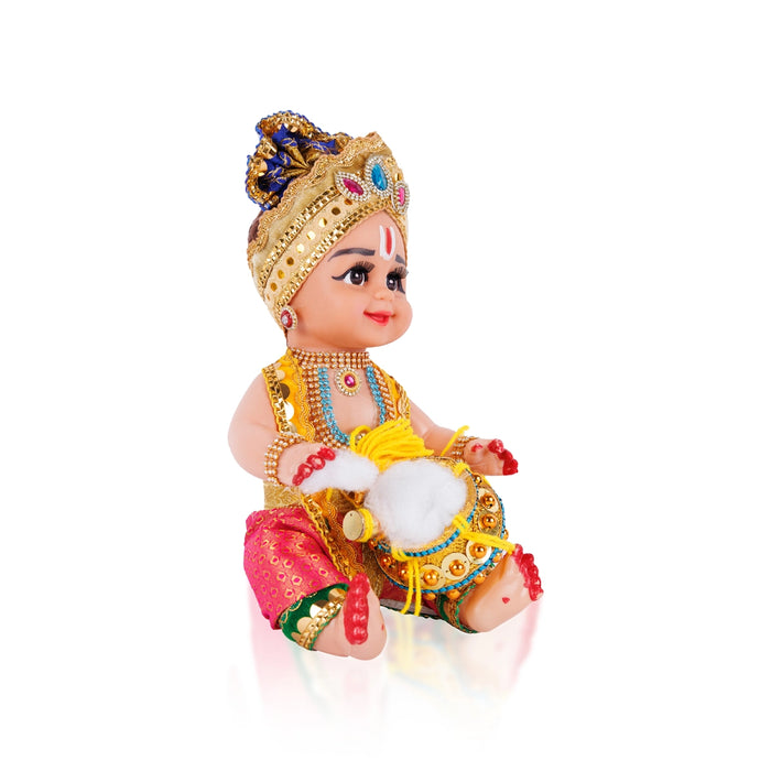Decorated Krishna Murti With Pot - 12 X 6 Inches | Plastic Krishna Idol/ Gopal Murti For Janmashtami & Pooja - Plastic Bommai