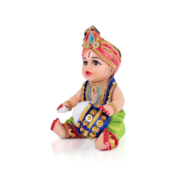 Decorated Krishna Murti With Pot - 12 X 6 Inches | Plastic Krishna Idol/ Gopal Murti For Janmashtami & Pooja - Plastic Bommai