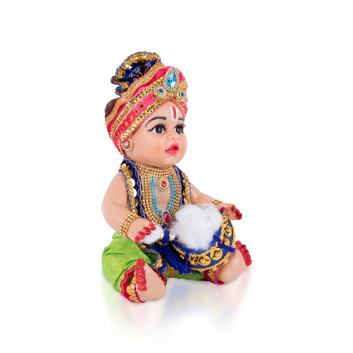 Decorated Krishna Murti With Pot - 12 X 6 Inches | Plastic Krishna Idol/ Gopal Murti For Janmashtami & Pooja - Plastic Bommai
