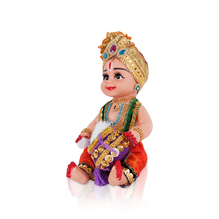 Decorated Krishna Murti With Pot - 12 X 6 Inches | Plastic Krishna Idol/ Gopal Murti For Janmashtami & Pooja - Plastic Bommai