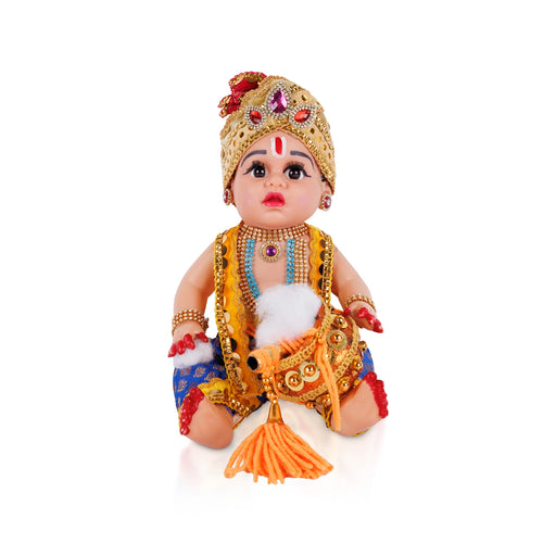 Decorated Krishna Murti With Pot - 12 X 6 Inches | Plastic Krishna Idol/ Gopal Murti For Janmashtami & Pooja - Plastic Bommai