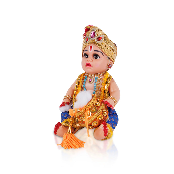 Decorated Krishna Murti With Pot - 12 X 6 Inches | Plastic Krishna Idol/ Gopal Murti For Janmashtami & Pooja - Plastic Bommai