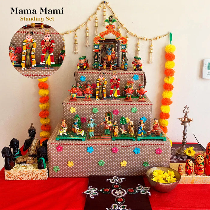 Mama Mami Standing Plastic Golu Bommai Pair - 12 x 4 Inches | Giri Golu Doll/ Navaratri Kolu Bommai/ Gombe