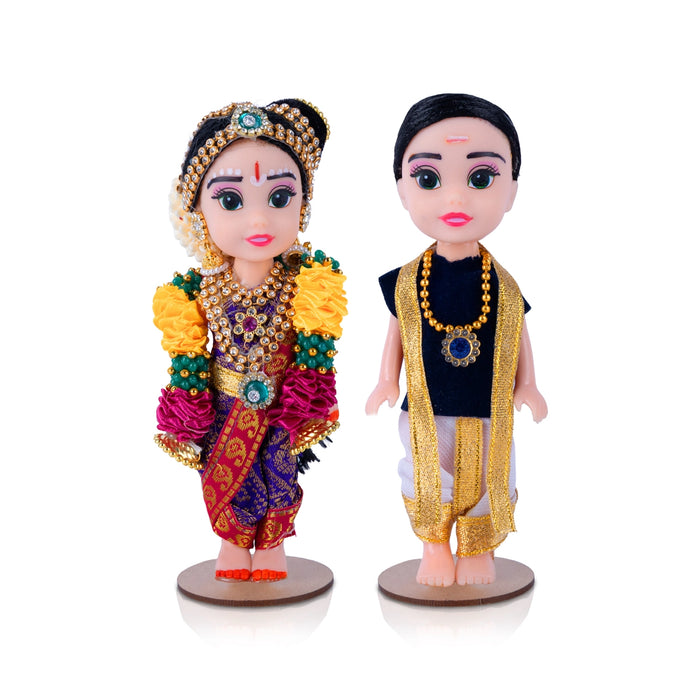 Bride and Groom Plastic Golu Bommai - 7 x 2.5 Inches | Giri Golu Doll/ Navaratri Golu Bomma/ Gombe