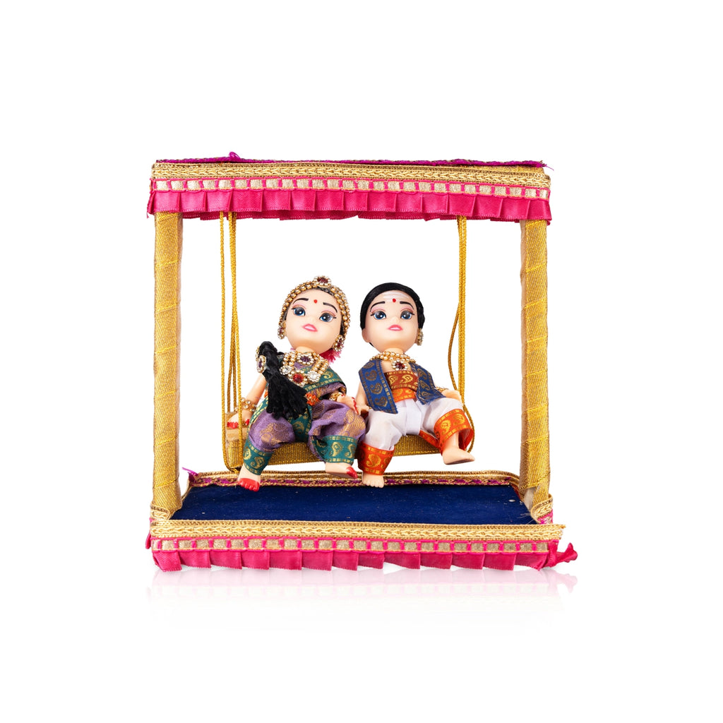 Young Couple Oonjal Plastic Golu Bommai - 8.5 x 9 Inches | Giri Golu Doll/ Navaratri Golu Bomma/Gombe/Bommai