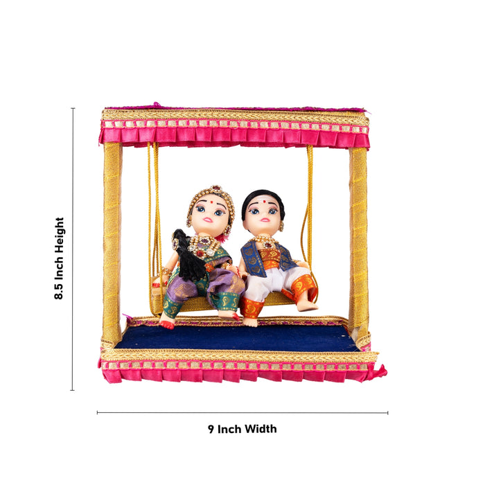 Young Couple Oonjal Plastic Golu Bommai - 8.5 x 9 Inches | Giri Golu Doll/ Navaratri Golu Bomma/Gombe/Bommai