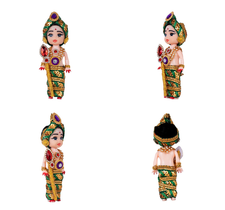 Baby Murugan Statue With Vel - 4.5 x 1.5 Inches | Plastic Kartikeya Statue/ Multicolour Stone Murugan Silai for Pooja - Plastic Bommai