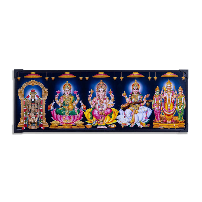 Photo Frame - 20 x 7 Inches | Five Gods Design Picture Frame for Wall Decor - Hindu God Photos & Frames