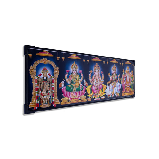 Photo Frame - 20 x 7 Inches | Five Gods Design Picture Frame for Wall Decor - Hindu God Photos & Frames