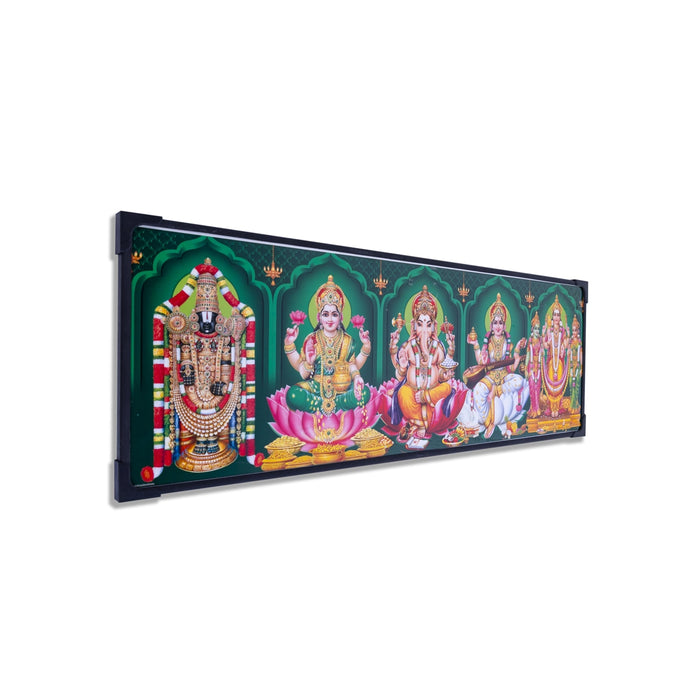 Photo Frame - 20 x 7 Inches | Five Gods Design Picture Frame for Wall Decor - Hindu God Photos & Frames