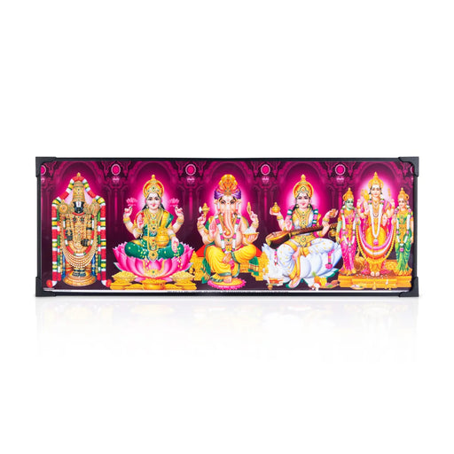 Photo Frame - 7 x 20 Inches | Five Gods Design Picture Frame for Wall Decor - Hindu God Photos & Frames