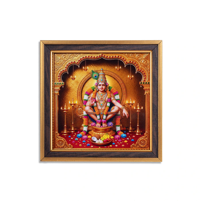 Lord Ayyappa Photo Frame - 7 x 7 Inches | 3D Embossed Painting Frame/ Iyyappan Wall Frame for Pooja Room