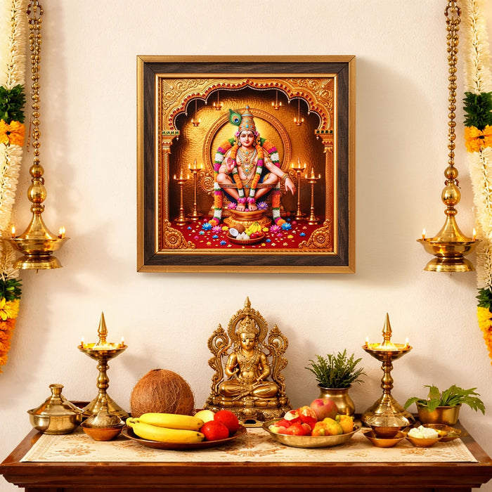 Lord Ayyappa Photo Frame - 7 x 7 Inches | 3D Embossed Painting Frame/ Iyyappan Wall Frame for Pooja Room