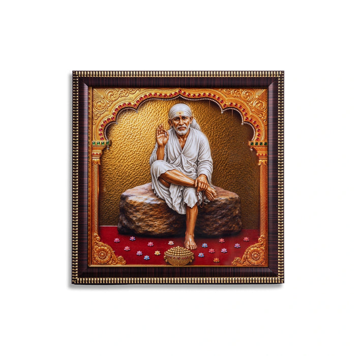 Shirdi Sai Baba Photo Frame - 7 x 7 Inches | 3D Embossed Painting Frame/ Sai Baba Picture Frame for Pooja Space