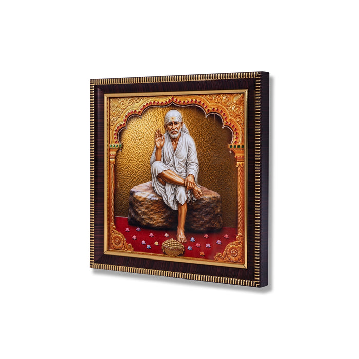 Shirdi Sai Baba Photo Frame - 7 x 7 Inches | 3D Embossed Painting Frame/ Sai Baba Picture Frame for Pooja Space