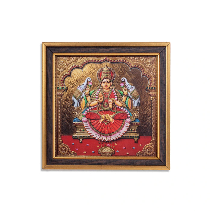 Gaja Lakshmi Wall Frame - 7 x 7 Inches | 3D Embossed Painting Frame/ Goddess Lakshmi Photo Frame for Pooja Space