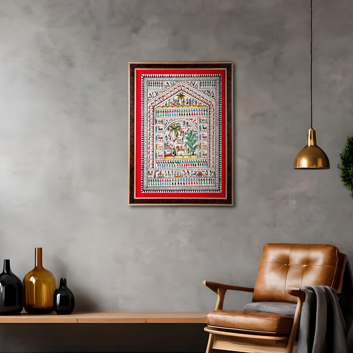 Pattachitra Painting Frame - 22 x 16 Inches | Tribal Design Hand Painted Frame/ Patachitra Painting for Home - Hindu God Photos & Frames