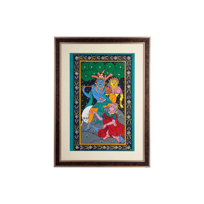 Pattachitra Painting Frame - 23 x 17 Inches | Radha Krishna Hand Painted Frame/ Patachitra Painting for Home - Hindu God Photos & Frames