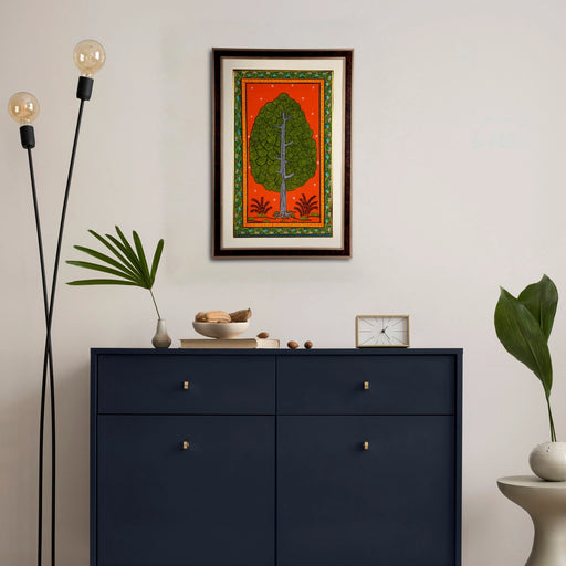 Pattachitra Painting Frame - 24 x 16 Inches | Tree Design Patachitra Painting/ Hand Painted Frame for Home - Hindu God Photos & Frames