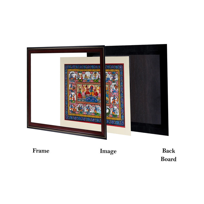 Pattachitra Painting Frame - 24 x 18 Inches | Krishna Leela Design Patachitra Painting/ Hand Painted Frame for Home - Hindu God Photos & Frames