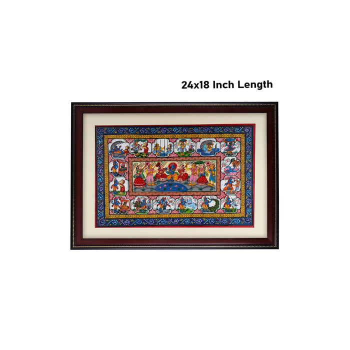 Pattachitra Painting Frame - 24 x 18 Inches | Krishna Leela Design Patachitra Painting/ Hand Painted Frame for Home - Hindu God Photos & Frames