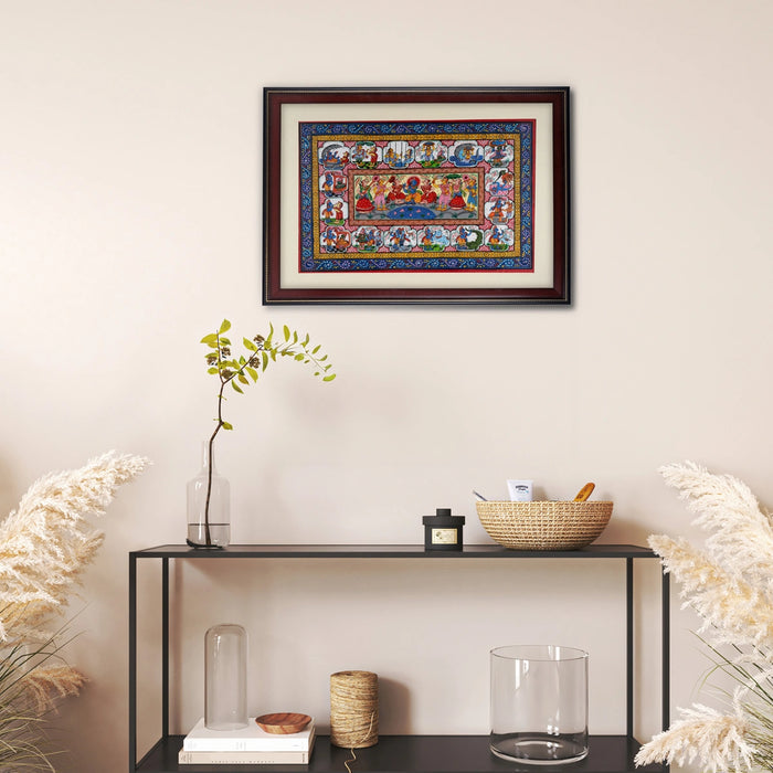 Pattachitra Painting Frame - 24 x 18 Inches | Krishna Leela Design Patachitra Painting/ Hand Painted Frame for Home - Hindu God Photos & Frames