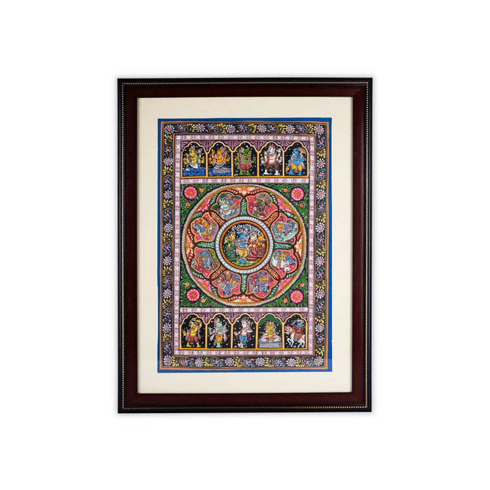 Pattachitra Painting Frame - 24 x 18 Inches | Krishna Story Design Patachitra Painting/ Hand Painted Frame for Home - Hindu God Photos & Frames