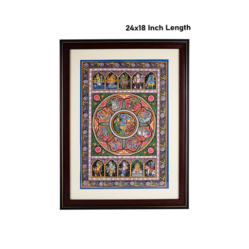 Pattachitra Painting Frame - 24 x 18 Inches | Krishna Story Design Patachitra Painting/ Hand Painted Frame for Home - Hindu God Photos & Frames