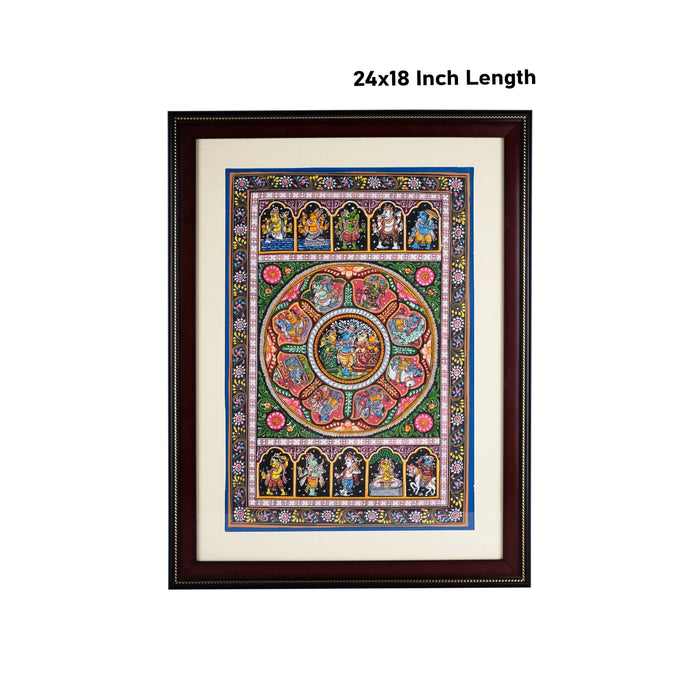 Pattachitra Painting Frame - 24 x 18 Inches | Krishna Story Design Patachitra Painting/ Hand Painted Frame for Home - Hindu God Photos & Frames