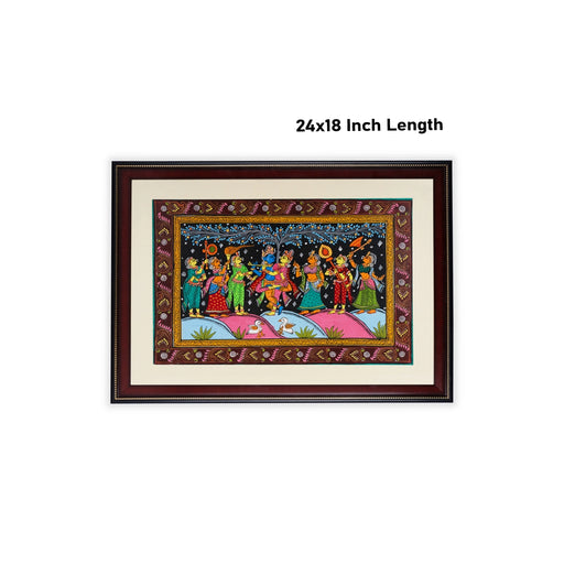 Pattachitra Painting Frame - 24 x 18 Inches | Radha Krishna With Gopis Design Hand Painted Frame for Home - Hindu God Photos & Frames