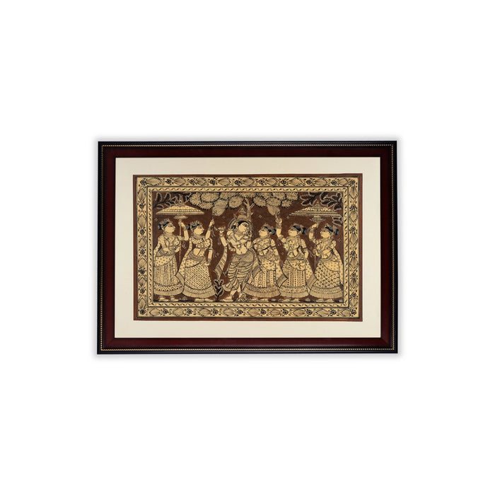 Pattachitra Painting Frame - 24 x 18 Inches | Radha Krishna With Gopis Design Patachitra Painting for Home - Hindu God Photos & Frames